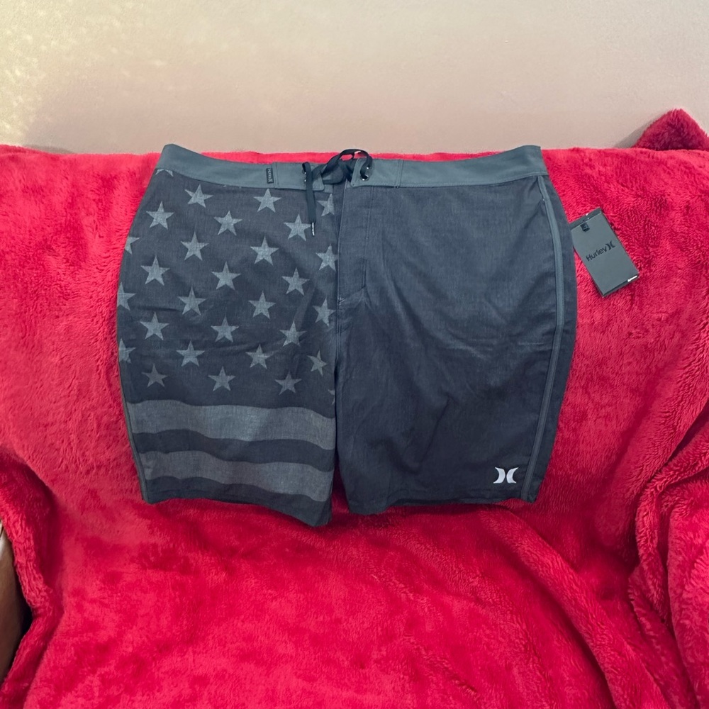 Brand New Hurley Patriotic Black and Gray Board Shorts